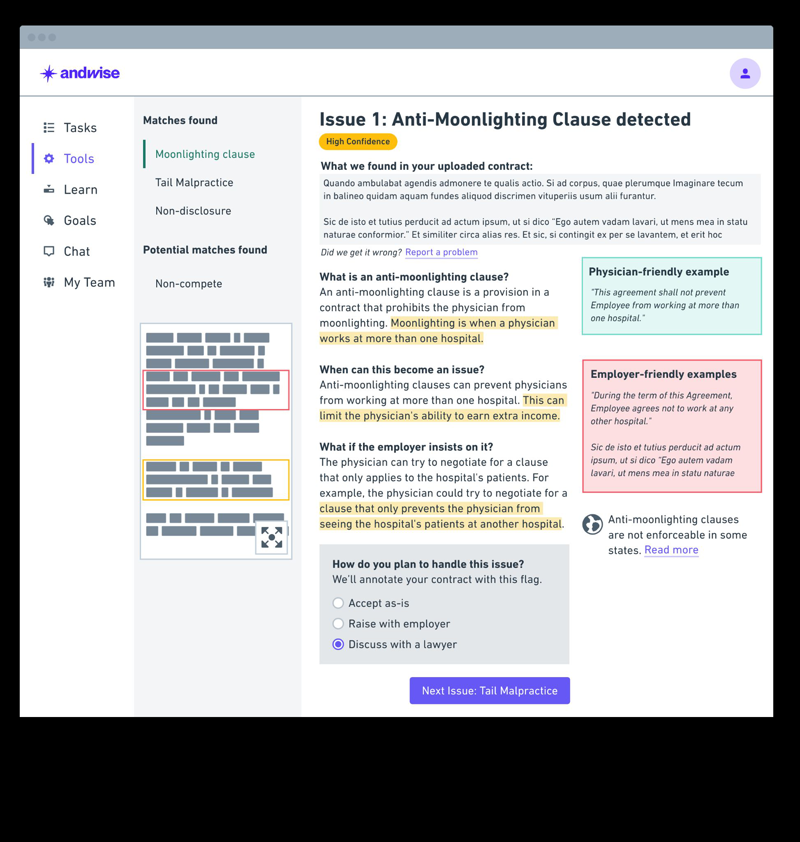 Andwise physician financial planning interface